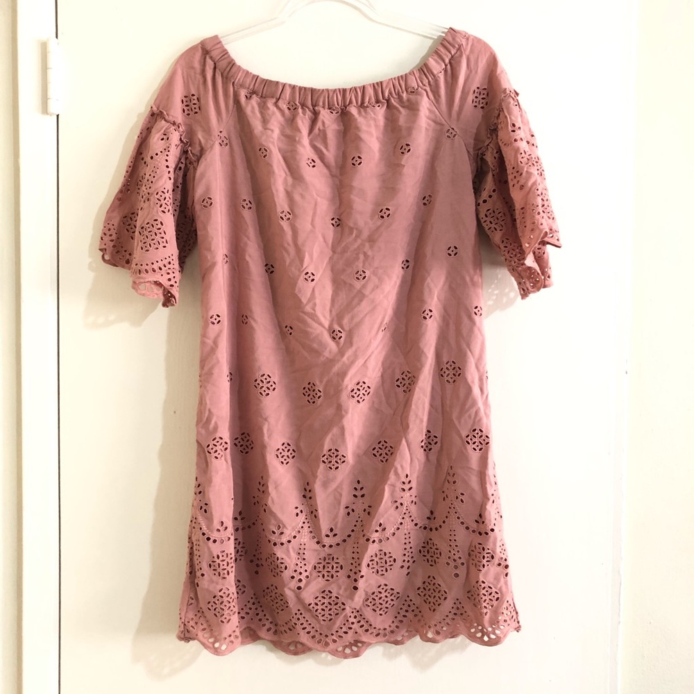 Madewell Off Shoulder Eyelet Dress In Clay - Picture 3 of 6